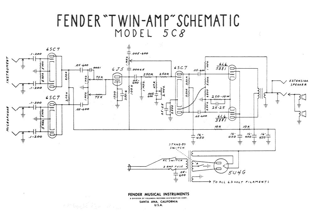 Схема Fender - Twin Amp 5C8