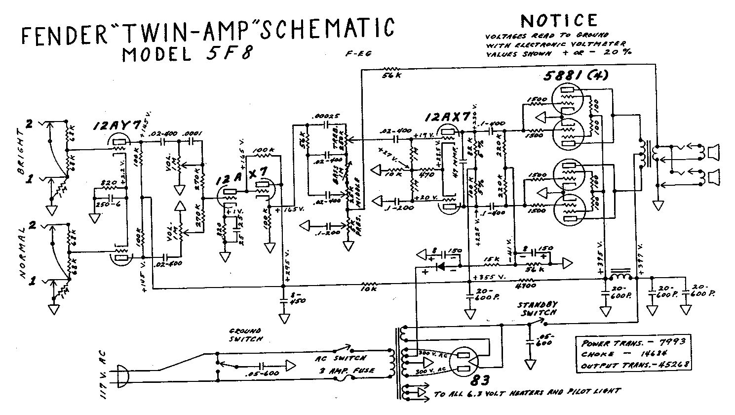 Схема Fender - Twin Amp 5F8