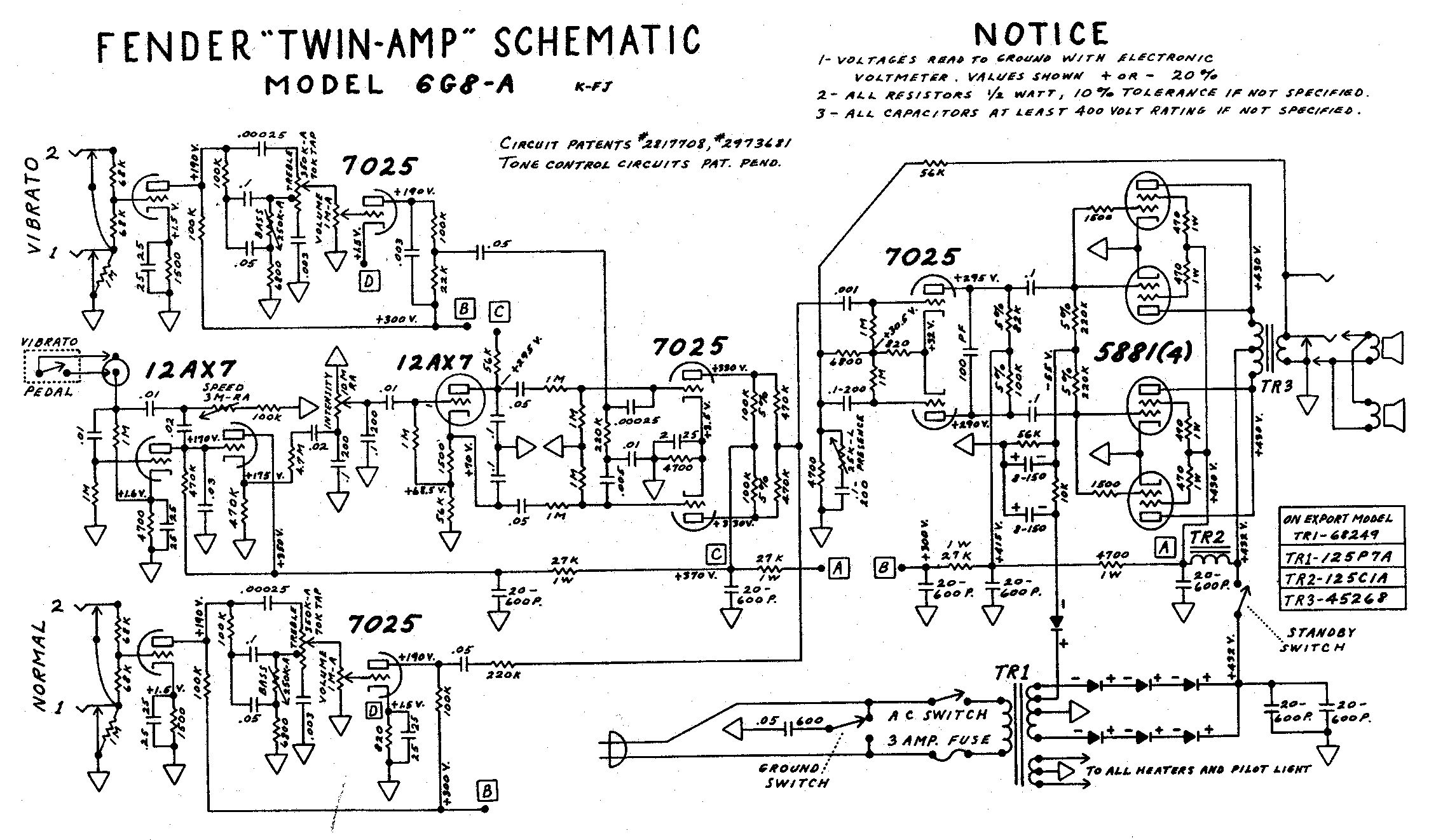 Схема Fender - Twin Amp 6G8-A
