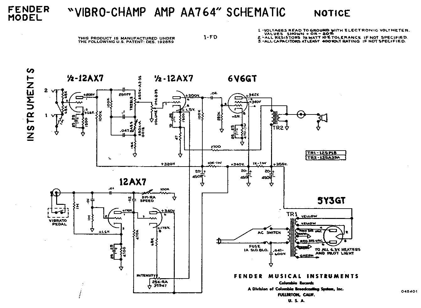 Схема Fender - Vibro-Champ Amp AA764