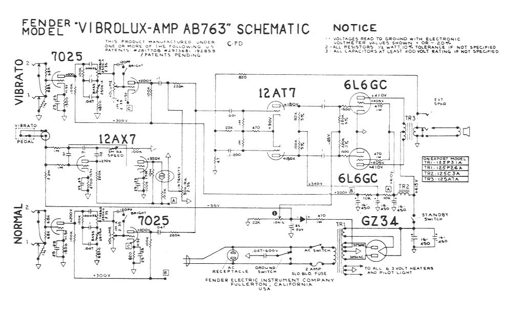 Схема Fender - Vibrolux Amp AB763