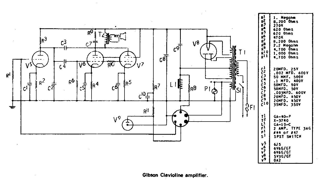Схема Gibson - Clavioline Amplifier