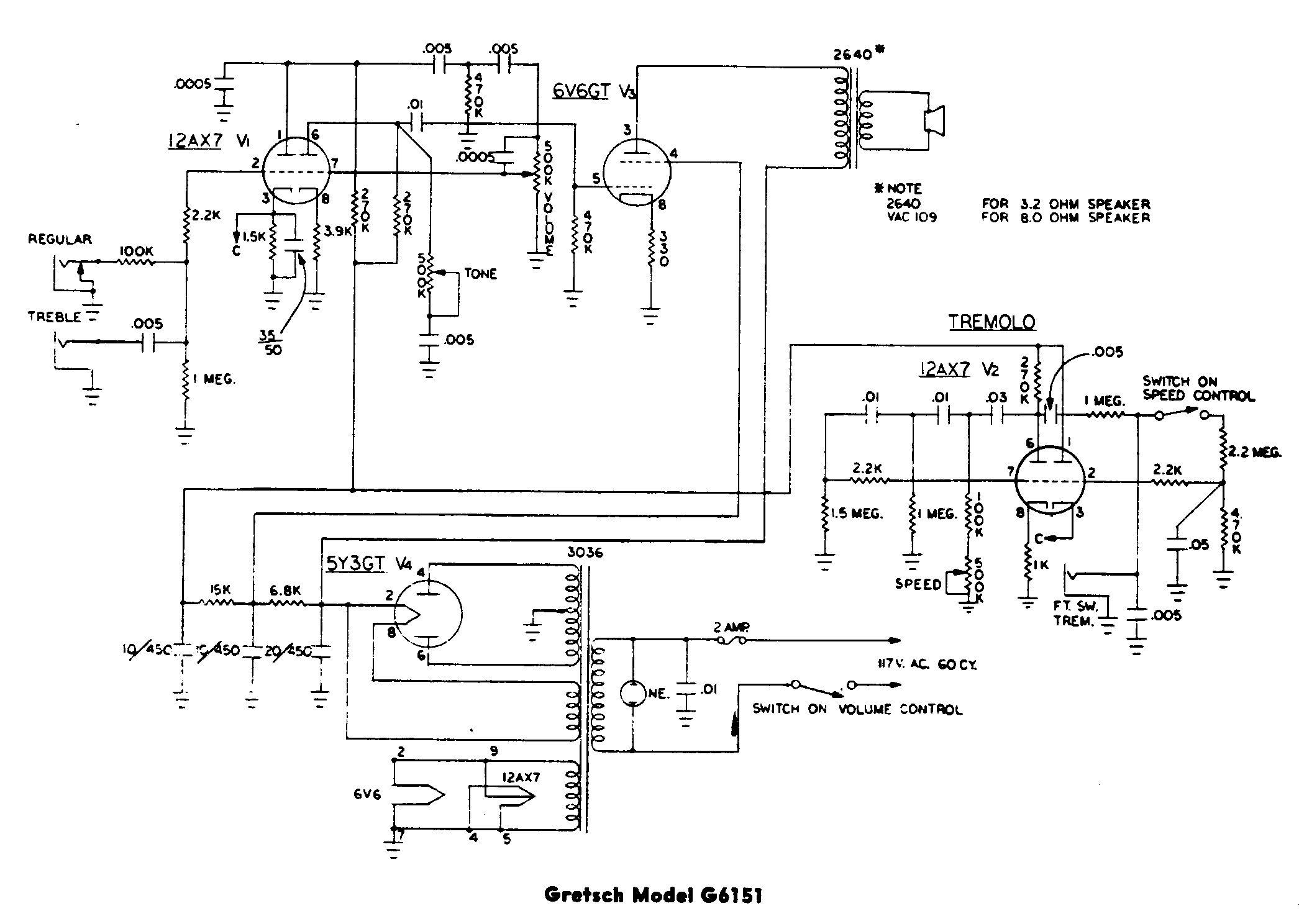 Схема Gretsch - Amplifier M6151