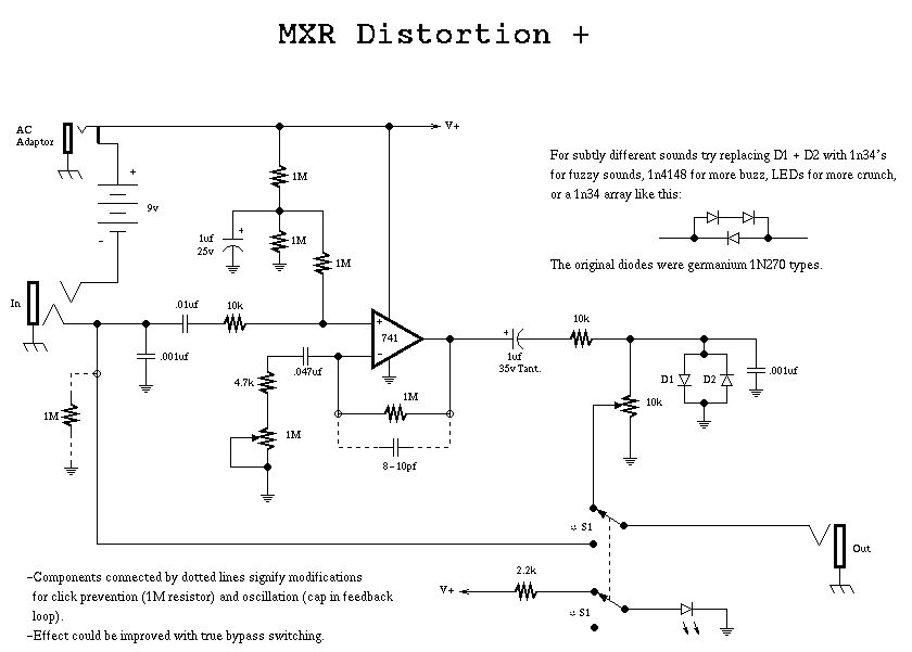 Схема MXR - Distortion plus