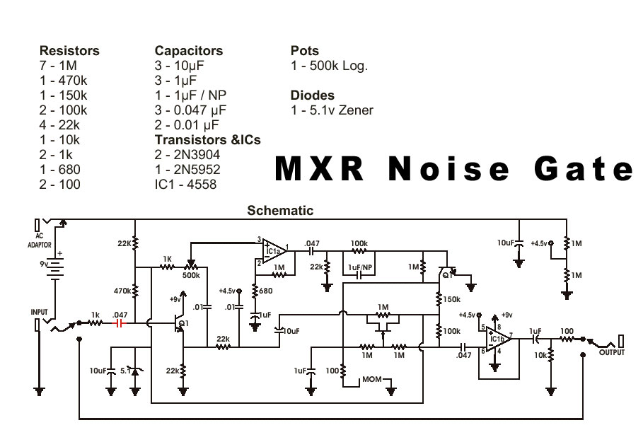Схема MXR - Noise Gate v2