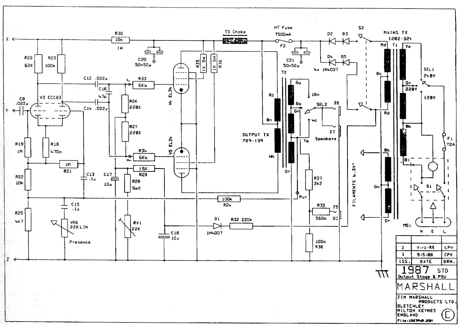 Схема Marshall - 1987STD Power Amp