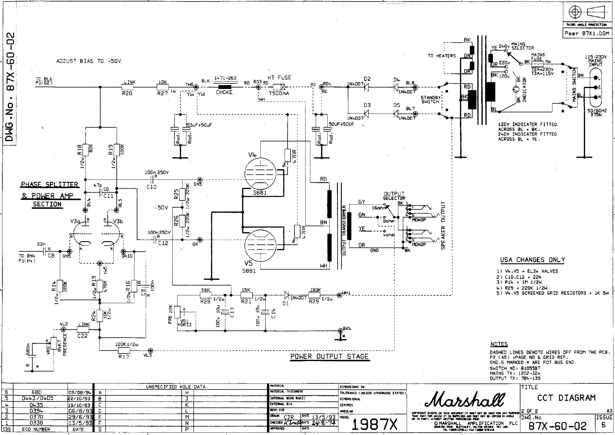 Схема Marshall - 1987X Power Amp