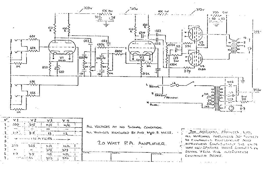 Схема Marshall - 20W PA Amplifier