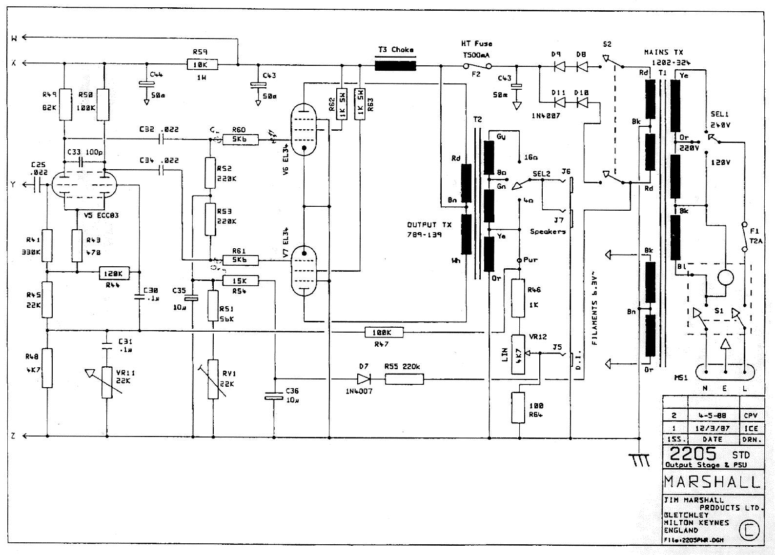 Схема Marshall - 2205 STD Power Amp