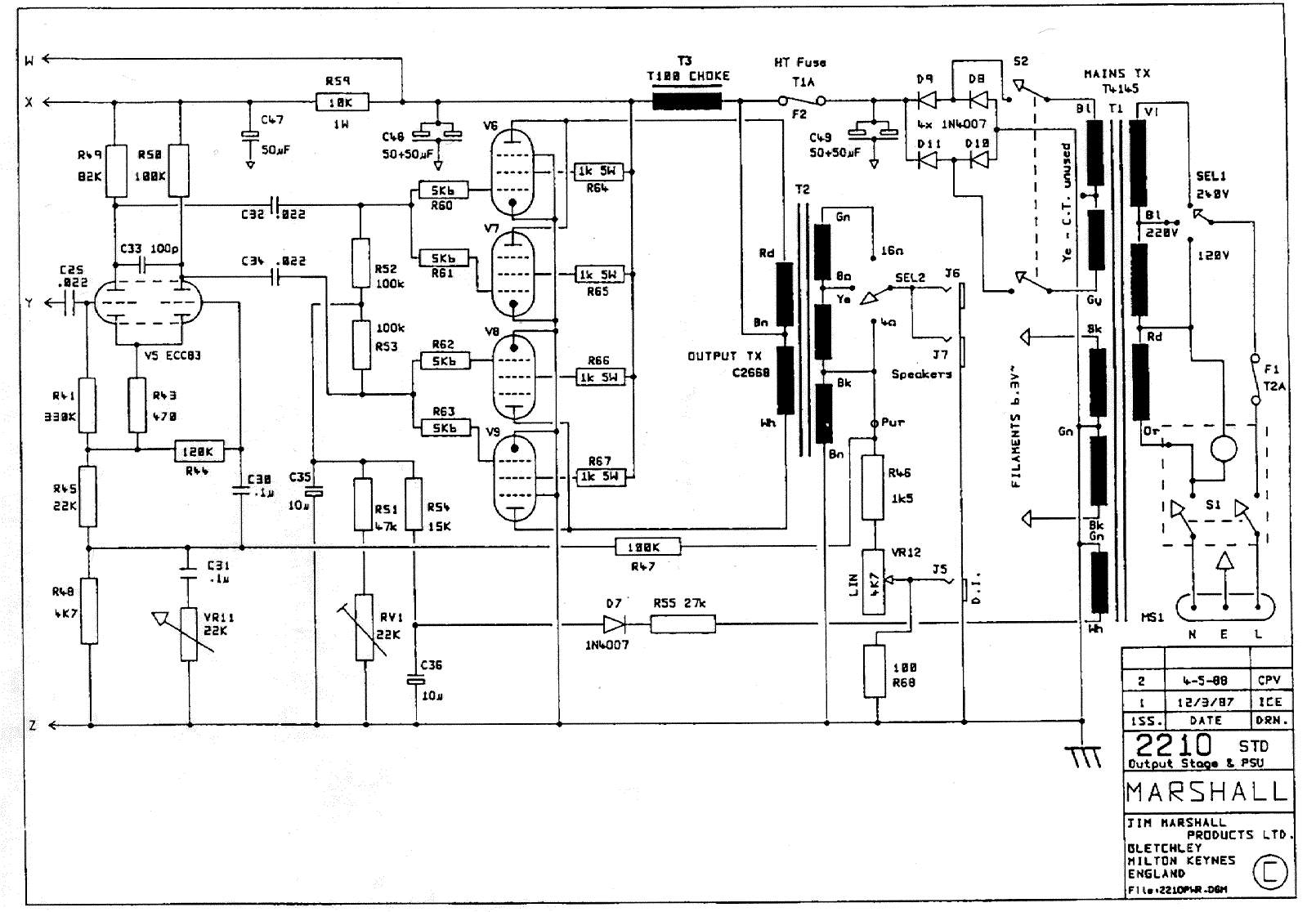Схема Marshall - 2210 STD Power Amp