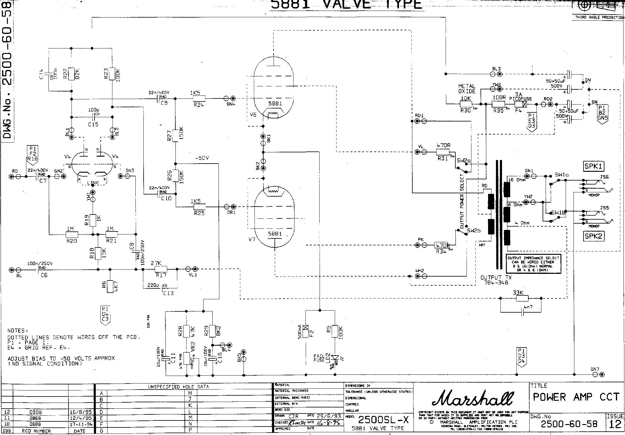 Схема Marshall - 2500 SLX Power Amp 5881