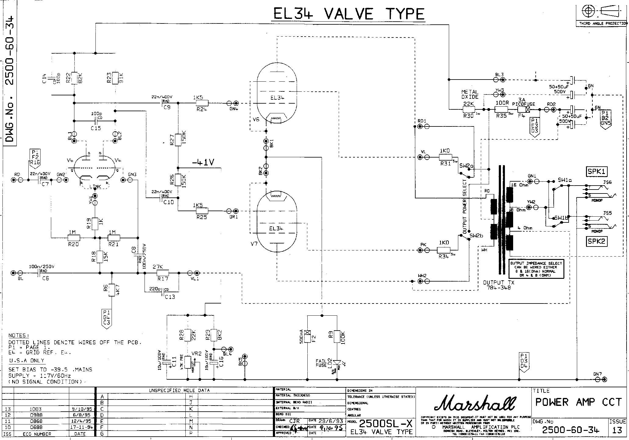 Схема Marshall - 2500 SLX Power Amp (EL34)
