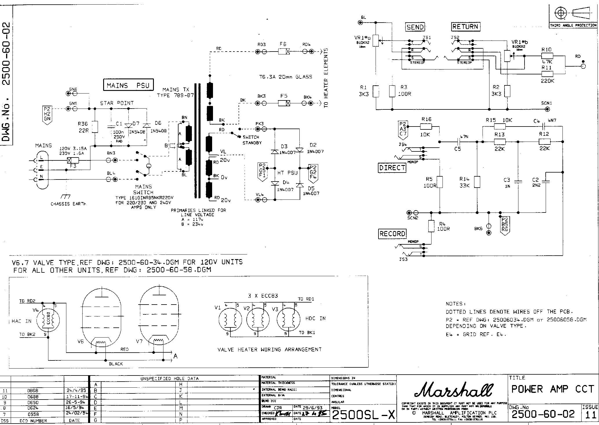Схема Marshall - 2500 SLX Power Amp