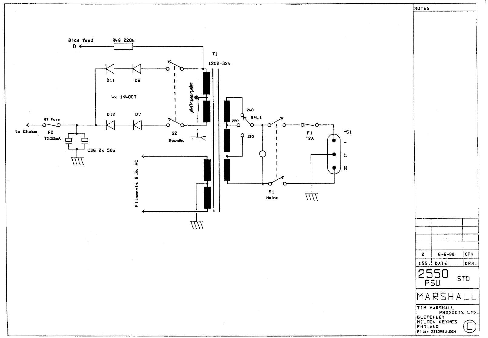 Схема Marshall - 2550 STD power supply