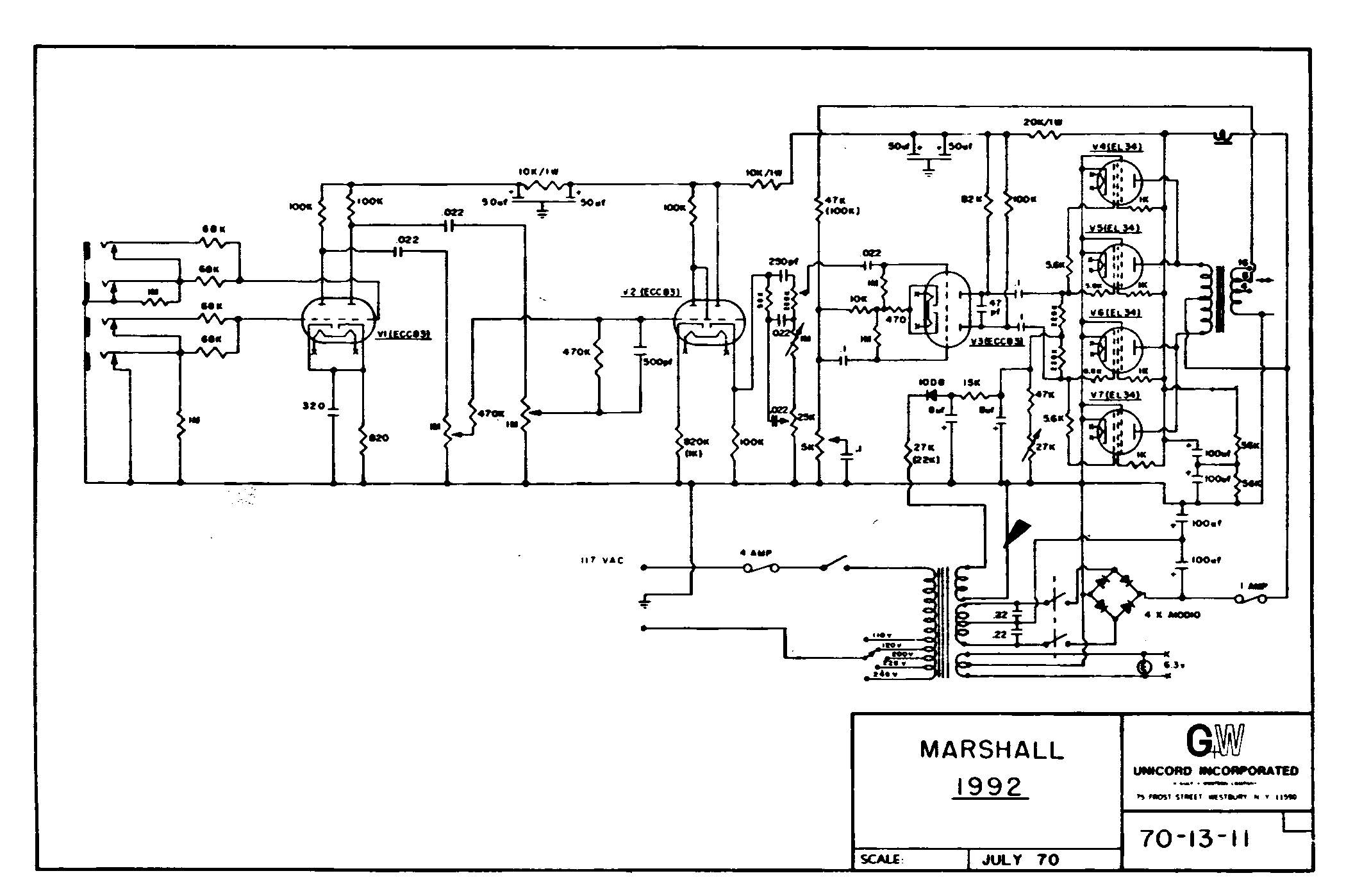 Схема Marshall - Amplifier M1992
