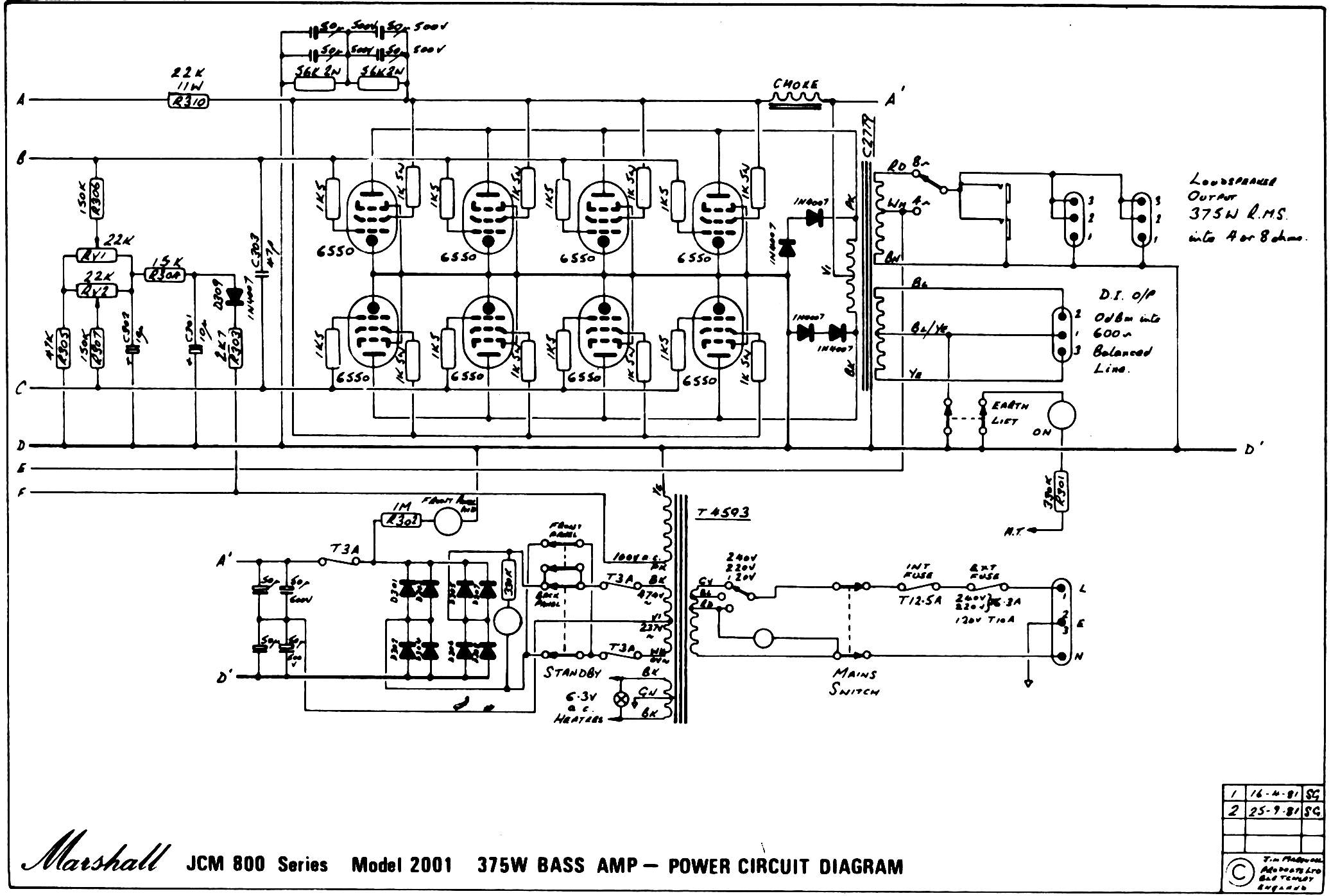 Схема Marshall - JCM 800 2001B Power Amp
