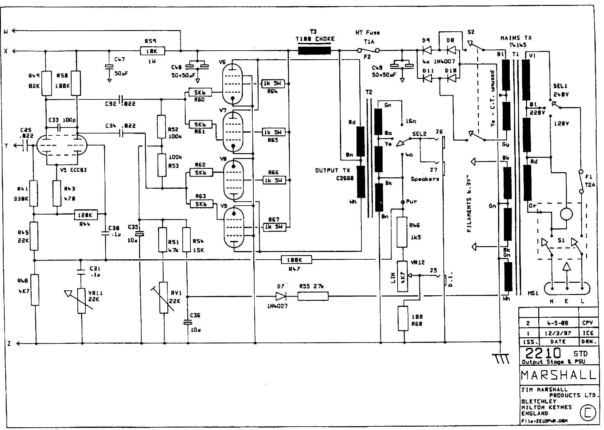 Схема Marshall - JCM 800 2210 Power Amp