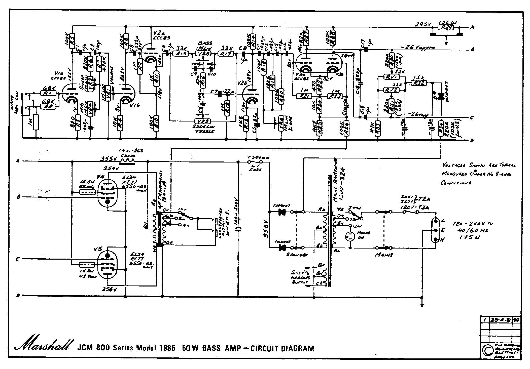Схема Marshall - JCM 800 Bass Amp 50W (1996)