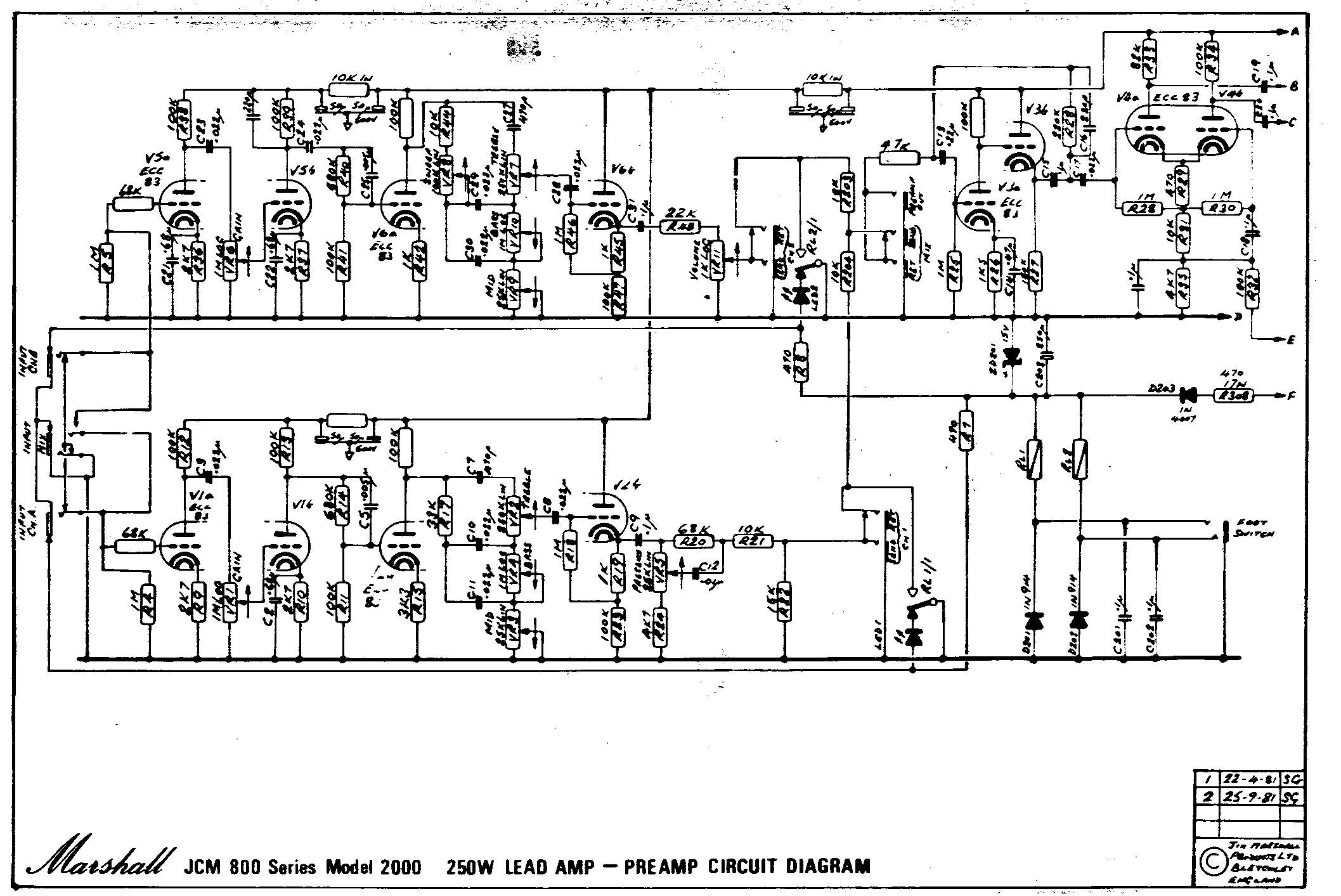 Схема Marshall - JCM 800 Lead Amp (M2000) - Preamp