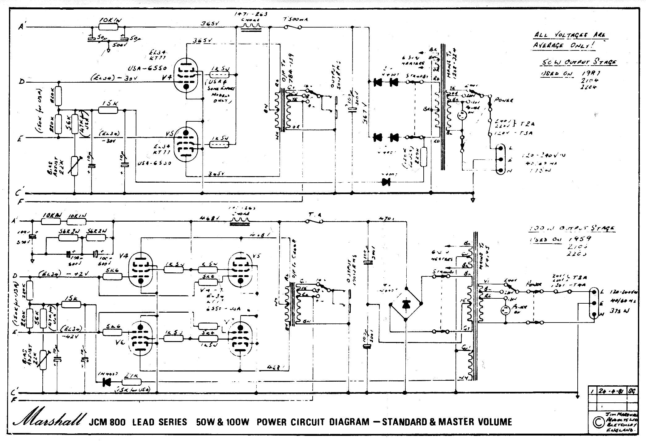 Схема Marshall - JCM 800 Lead Power Amp
