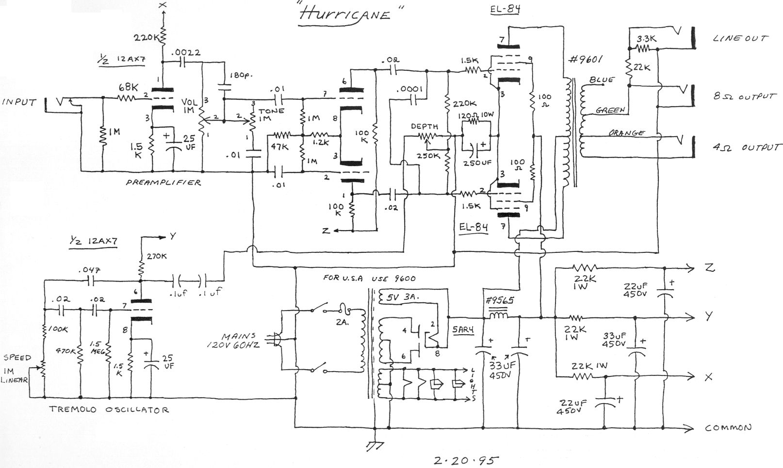 Схема Matchless - Hurricane Amplifier