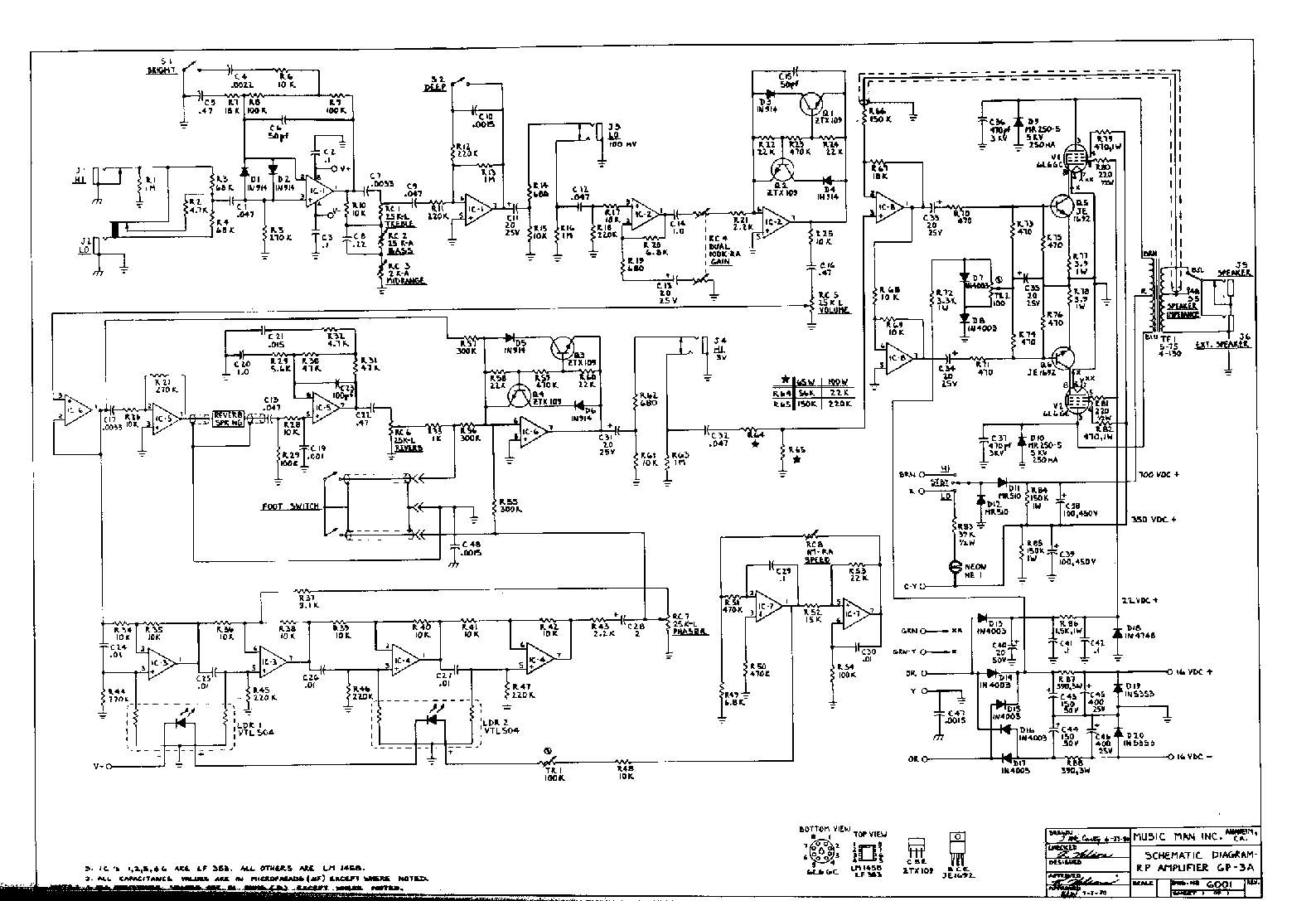 Схема Music Man - RP Amplifier GP-3A
