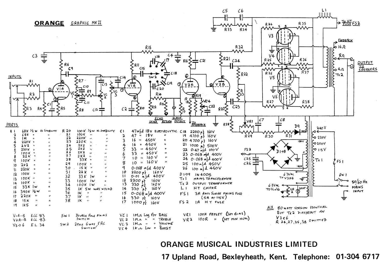 Схема Orange - Graphic MKII Amplifier