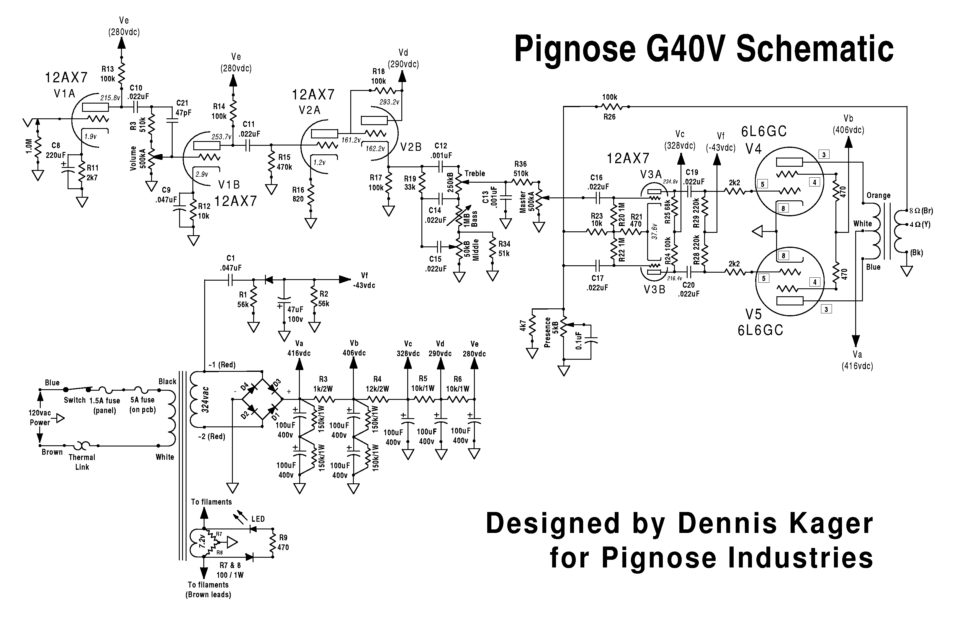 Схема Pignose - G40V Amplifier