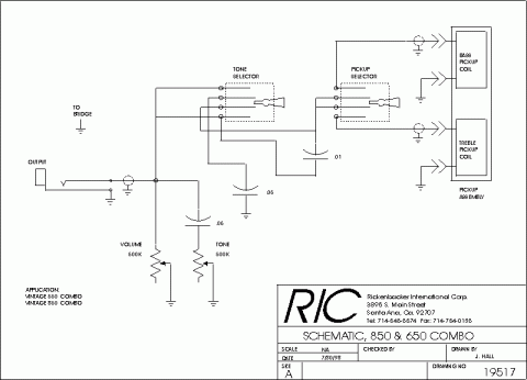 Rickenbacker – Guitar, 2 Control, 1 Dual Coil Pickup (850-650)