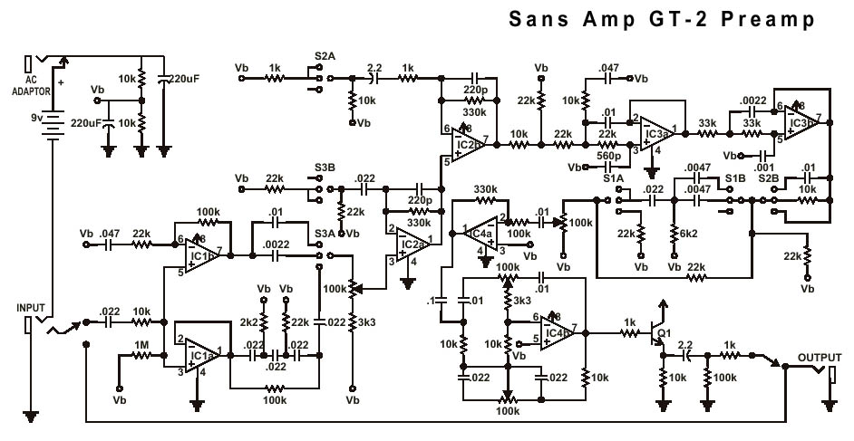 Схема Sans Amp - GT-2 preamp