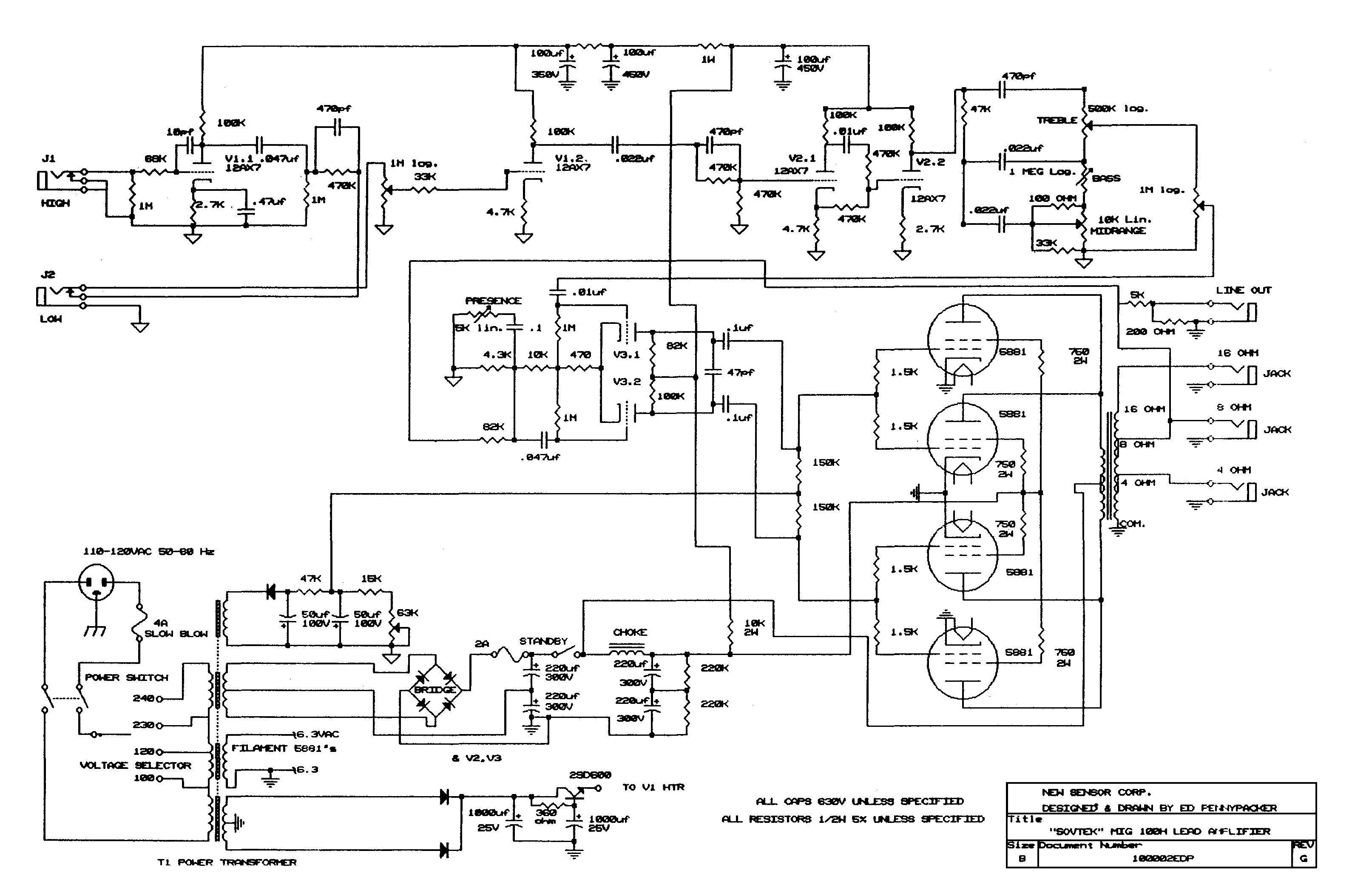 Схема Sovtek - MIG 100H Lead Amplifier