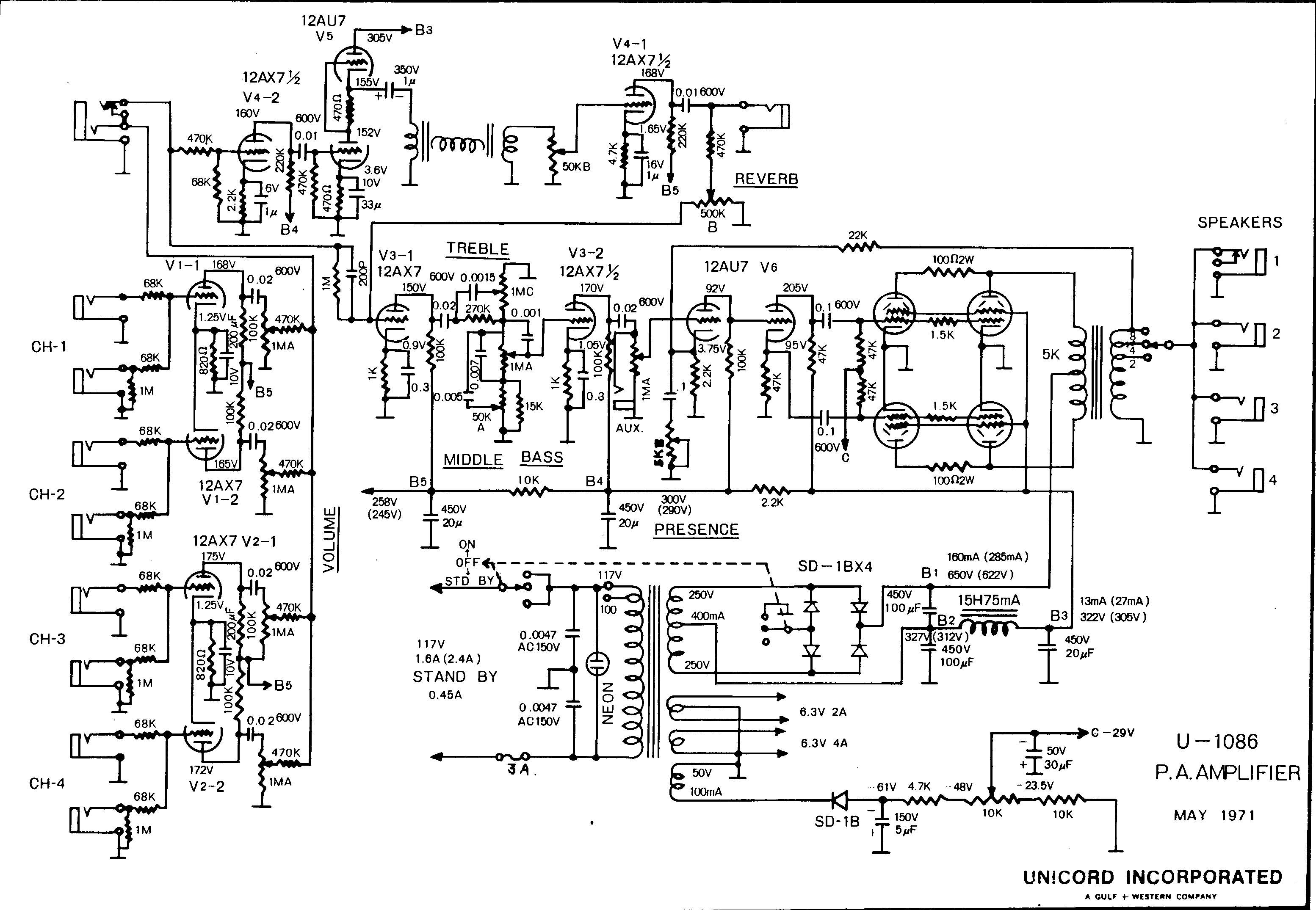 Схема Unicord - U1086 Power Amplifier (1971)