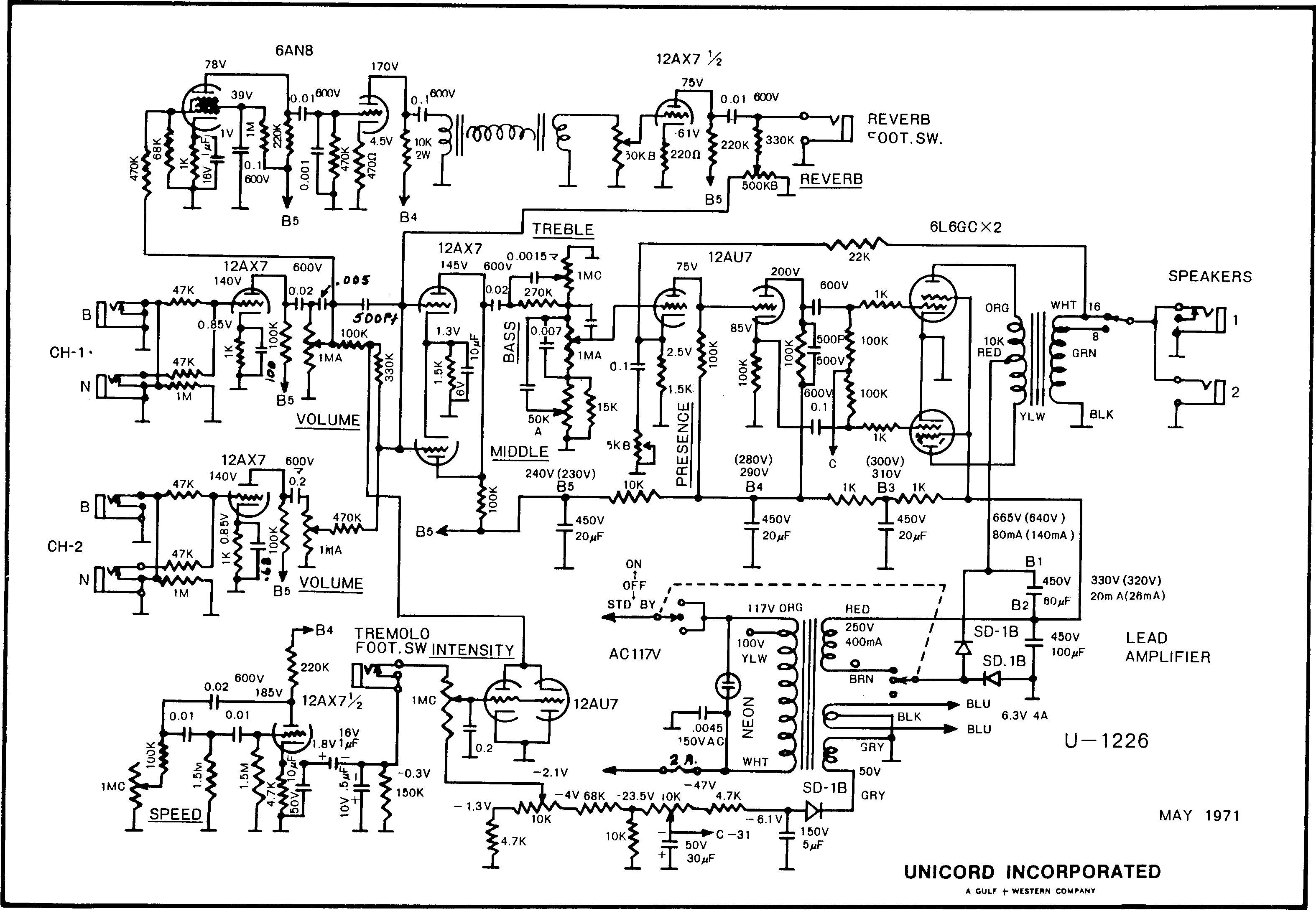 Схема Unicord - U1226 Lead Amplifier (1971)