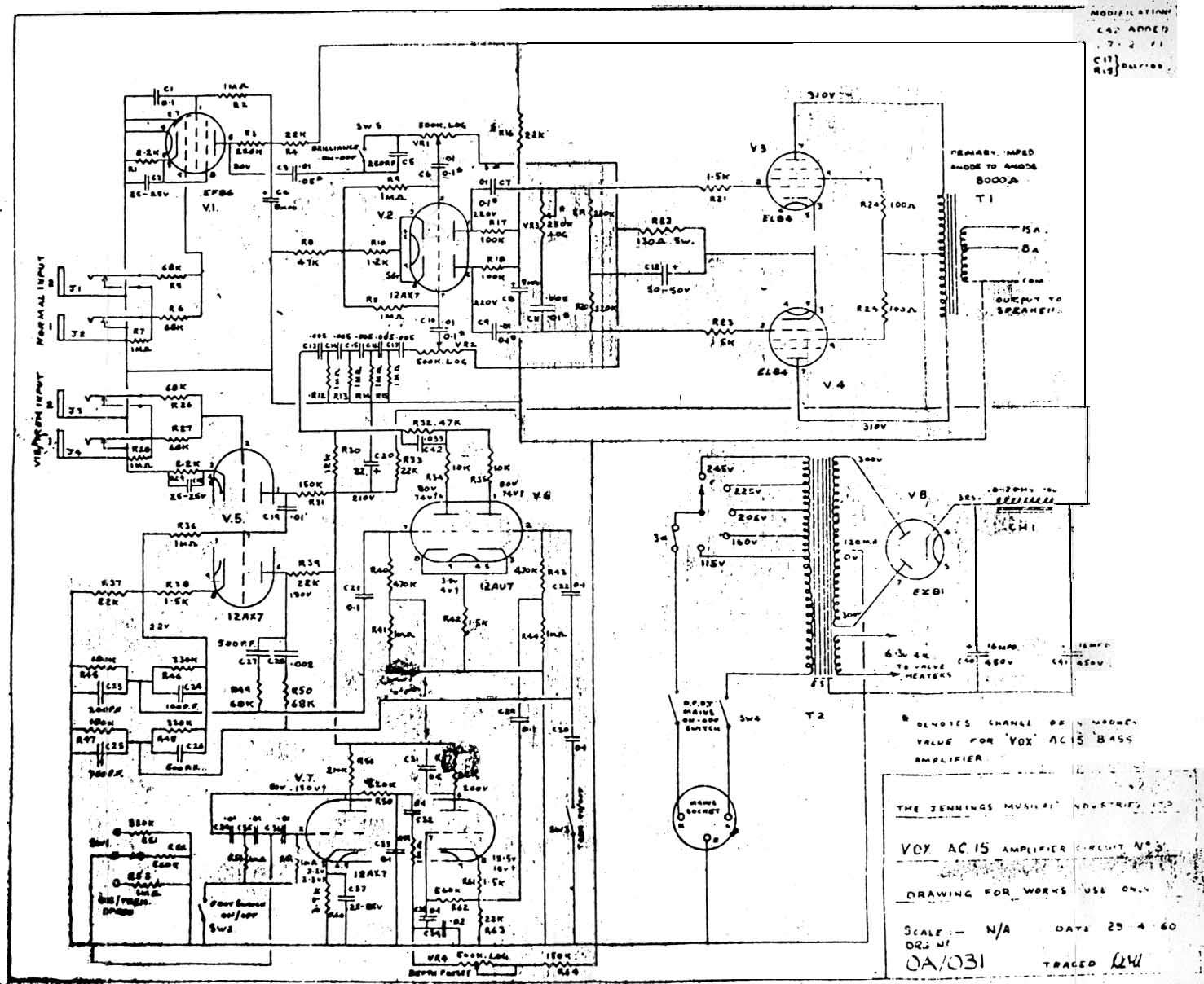 Схема Vox - AC15 Amplifier (1960)