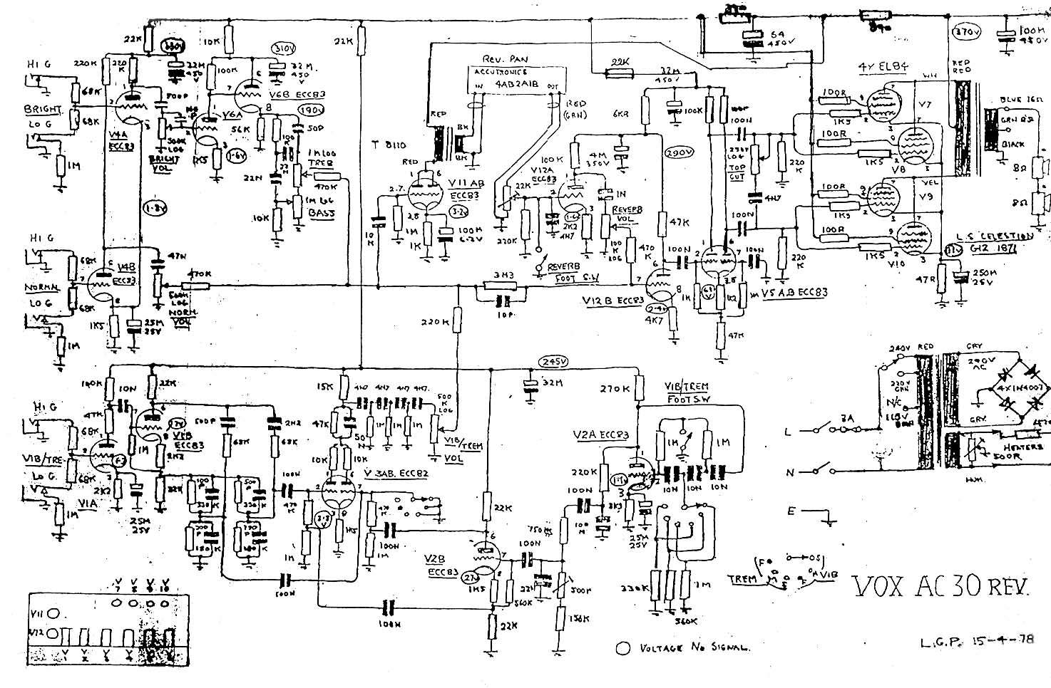 Схема Vox - AC30 Amplifier (1978)