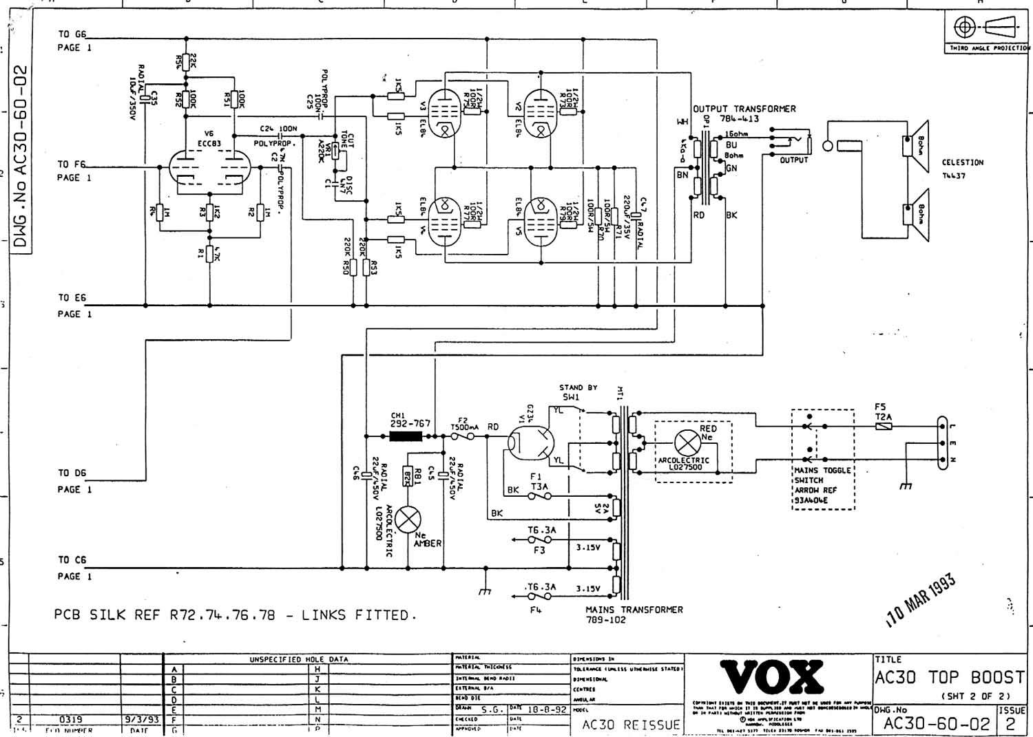 Схема Vox - AC30 Power Amp (1993)