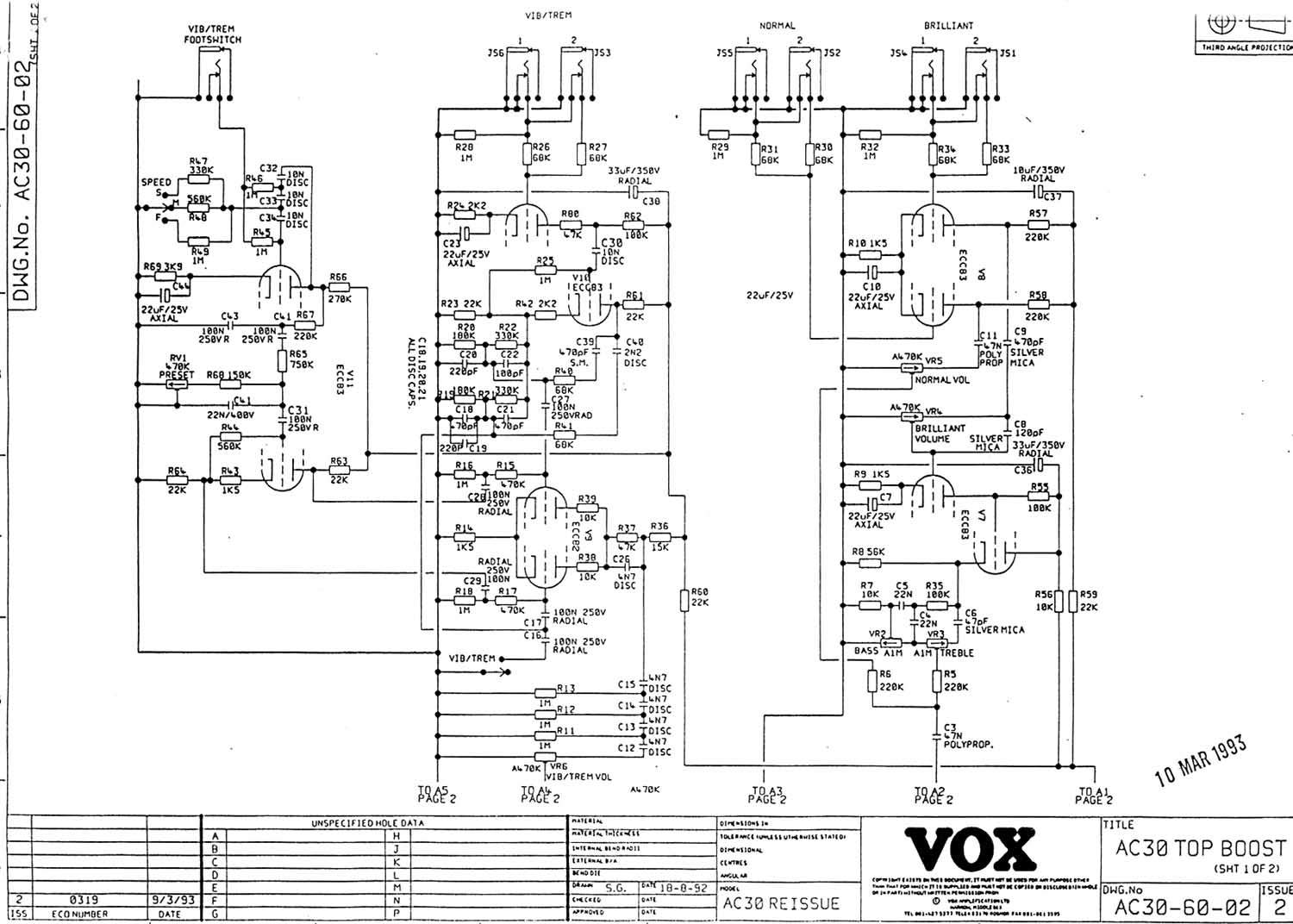Схема Vox - AC30 Preamp (1993)