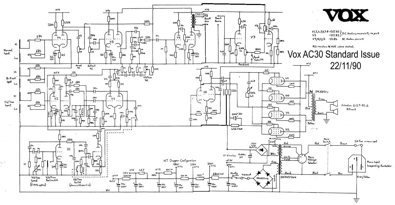 Схема Vox - AC30 Standart Issue (1990)