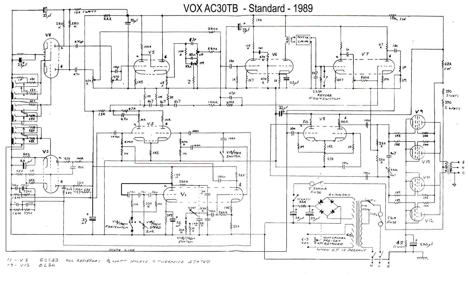 Схема Vox - AC30TB Amplifier (1989)