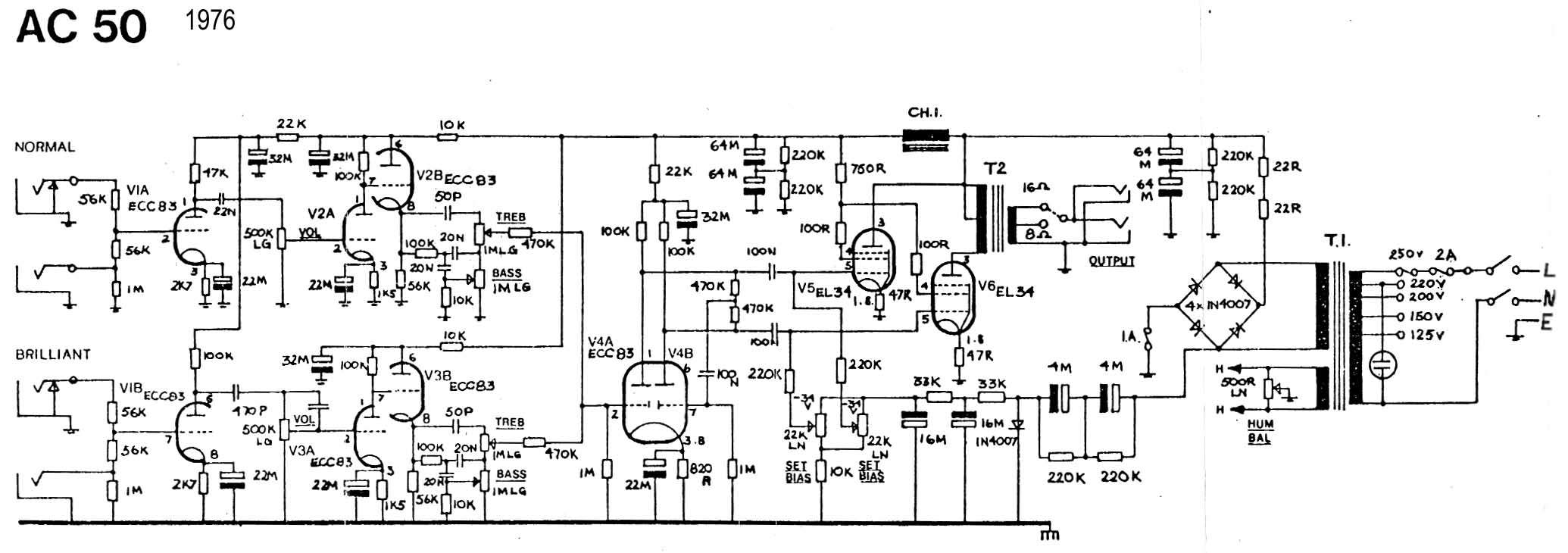Схема Vox - Amplifier AC50 (1976)
