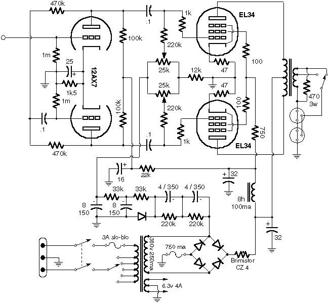 Схема Vox - Amplifier AC50 (v3)