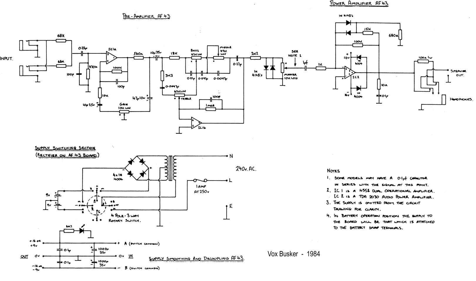 Схема Vox - Busker AF43 (1984)