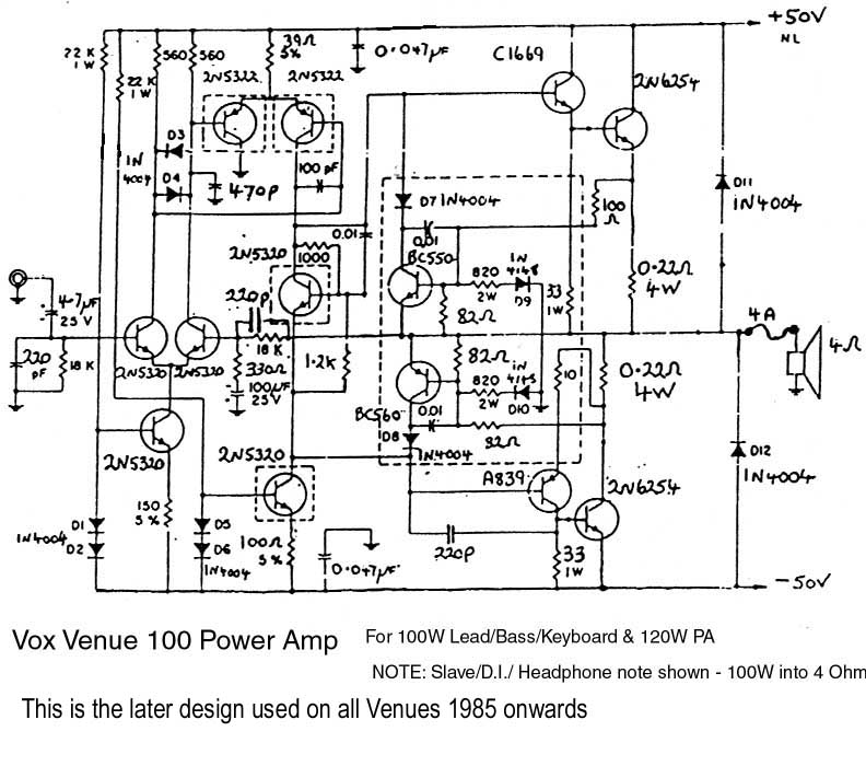 Схема Vox - Venue 100 Power Amp 1985