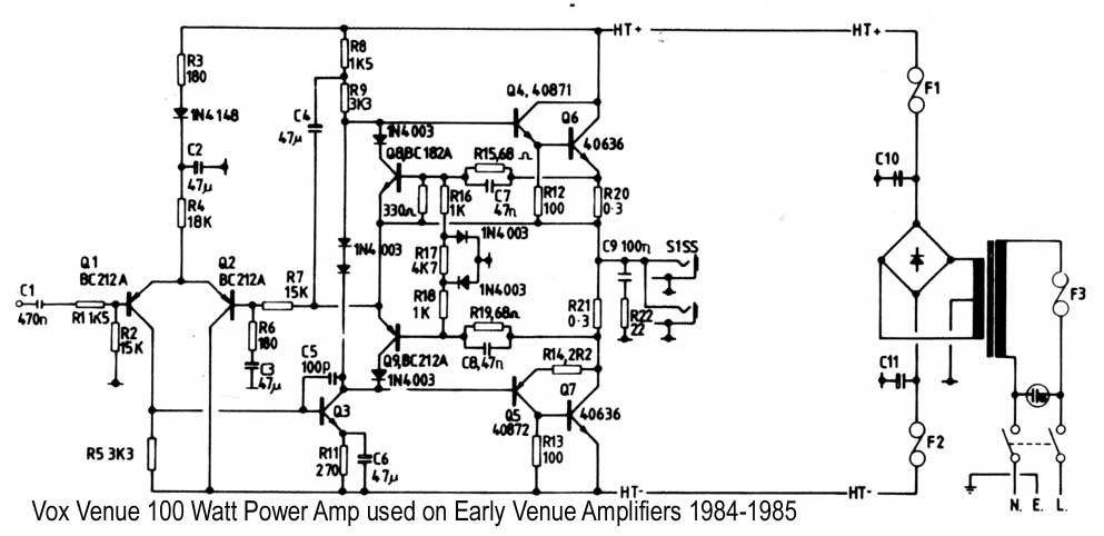 Схема Vox - Venue 100W Power Amp (1984-1985)