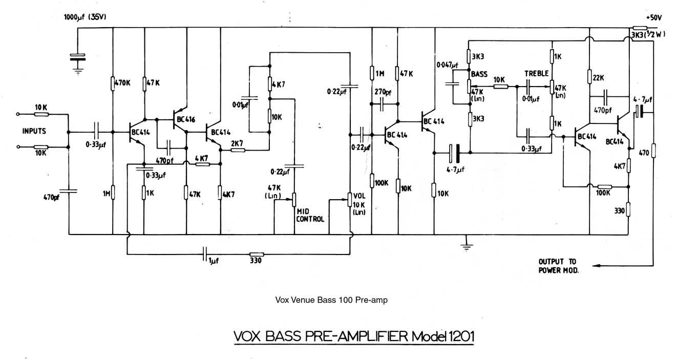 Схема Vox - Venue Bass 100 Preamp (M1201)